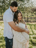 Apricot Daisy Print Smocked Off Shoulder Ruffle Big Swing Elegant Vacation Maternity Photoshoot Baby Shower Party Maxi Dress Maternity
