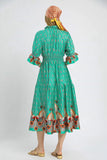Printed Smocked Waist Flounce Sleeve Midi Dress DJPT