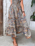 Size Printed V-Neck Short Sleeve Midi Dress DJPT