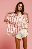 Bow Ribbon Woven Printed Button Down Shirt DJPT