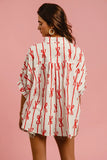 Bow Ribbon Woven Printed Button Down Shirt DJPT