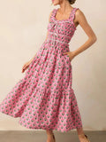 Print Ruffled Midi Dress with Pockets DJPT