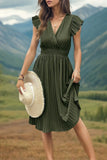 Tied Smocked Waist Flutter Sleeve Dress DJPT