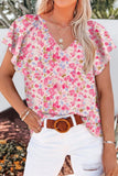 Sleeve Notched Floral Summer Blouse DJPT
