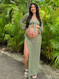 2-in-1 Cut Out Side Slit Fashion Vacation Cover Up Beach Photoshoot Maternity Maxi Dress Maternity