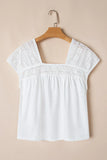 Lace Patchwork Square Neck Short Sleeve Blouse DJPT
