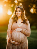 Belly Friendly V-neck Glitter Pleated Belt Boho Evening Photoshoot Babyshower Maternity Maxi Dress Maternity