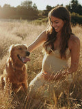 Spaghetti Strap Backless 3D Flowers Maternity Maxi Dress Maternity