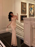 Mermaid Off The Shoulder Long Sleeves White Long Prom Dresses Birthday Dress SD291