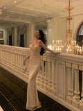 Mermaid Off The Shoulder Long Sleeves White Long Prom Dresses Birthday Dress SD291
